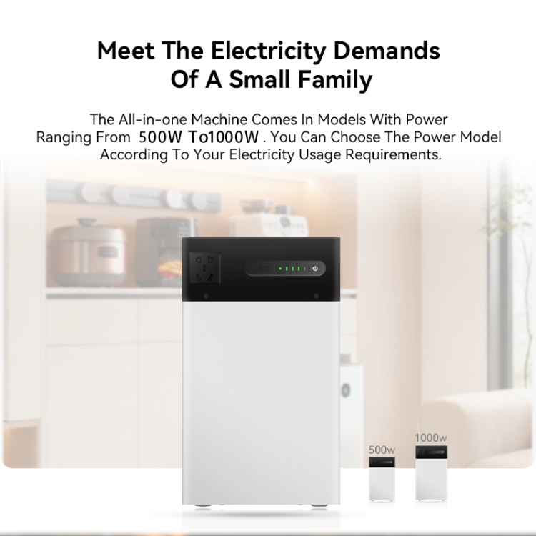 500W 1kWh inverter storage all-in-one home installation scene powering lights fan and mobile devices