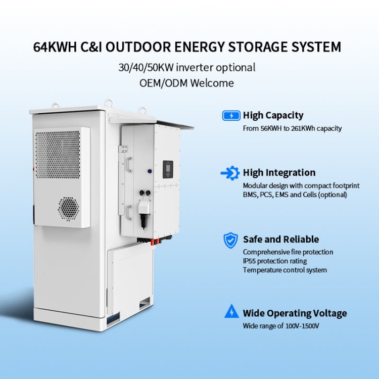 64kWh high-voltage commercial storage system all-in-one BESS integrated cabinet with PCS and BMS for industrial applications